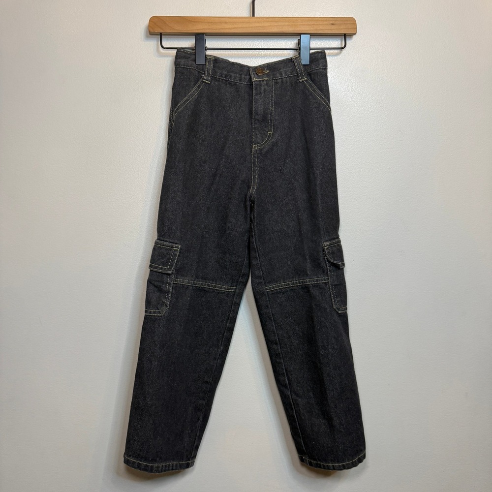 B.T. Kids Vintage Black Denim Cargo Pants Boys Size 5 Straight Leg Utility Jeans